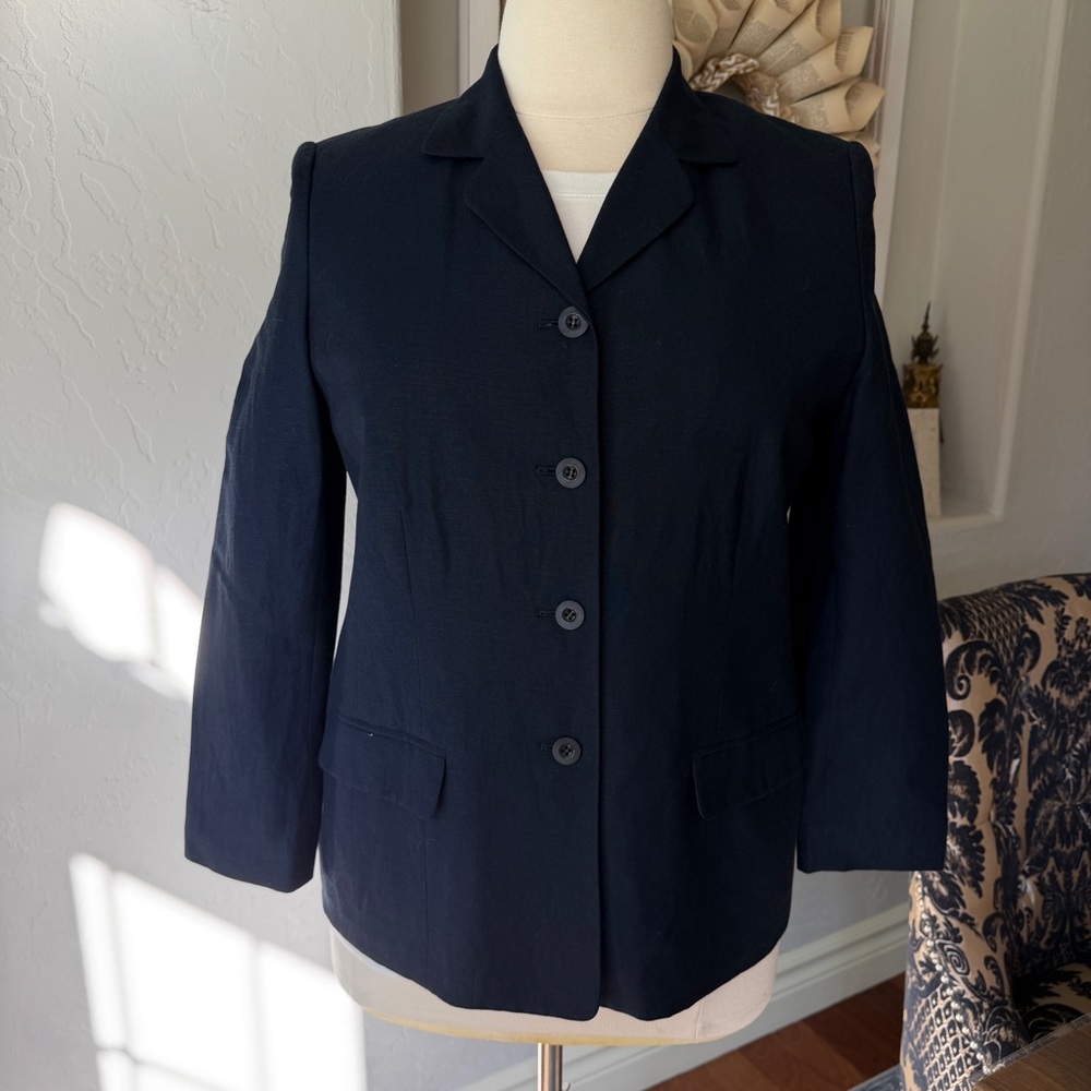 Worthington Petite Women's Vintage Dark Blue Linen Blend  Blazer‎ Size 14P
